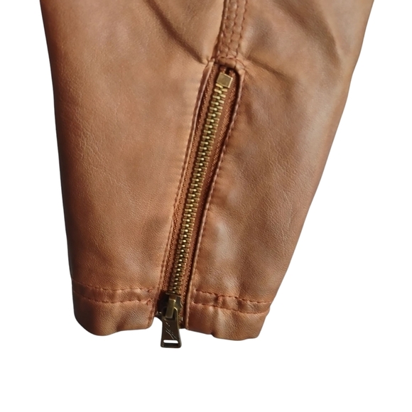 Therapy Women's Brown faux Leather Jacket ZIP Up Pockets Lined Sz M - Picture 5 of 9